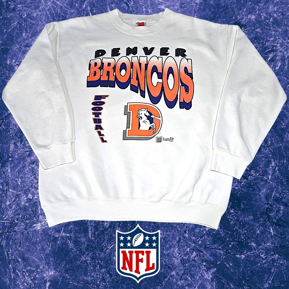 Color Works Mens Vintage Denver Broncos‎ Graphic Sweatshirt White 2XL